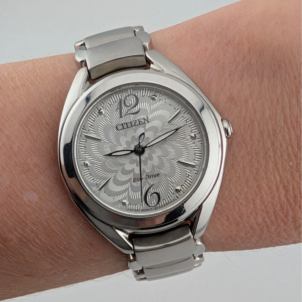 Citizen Eco-Drive Silhouette J730-S099552 Sapphire Crystal Floral Dial Watch WR - Picture 9 of 10